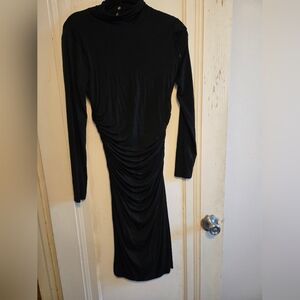 Black high necked dress with ruching